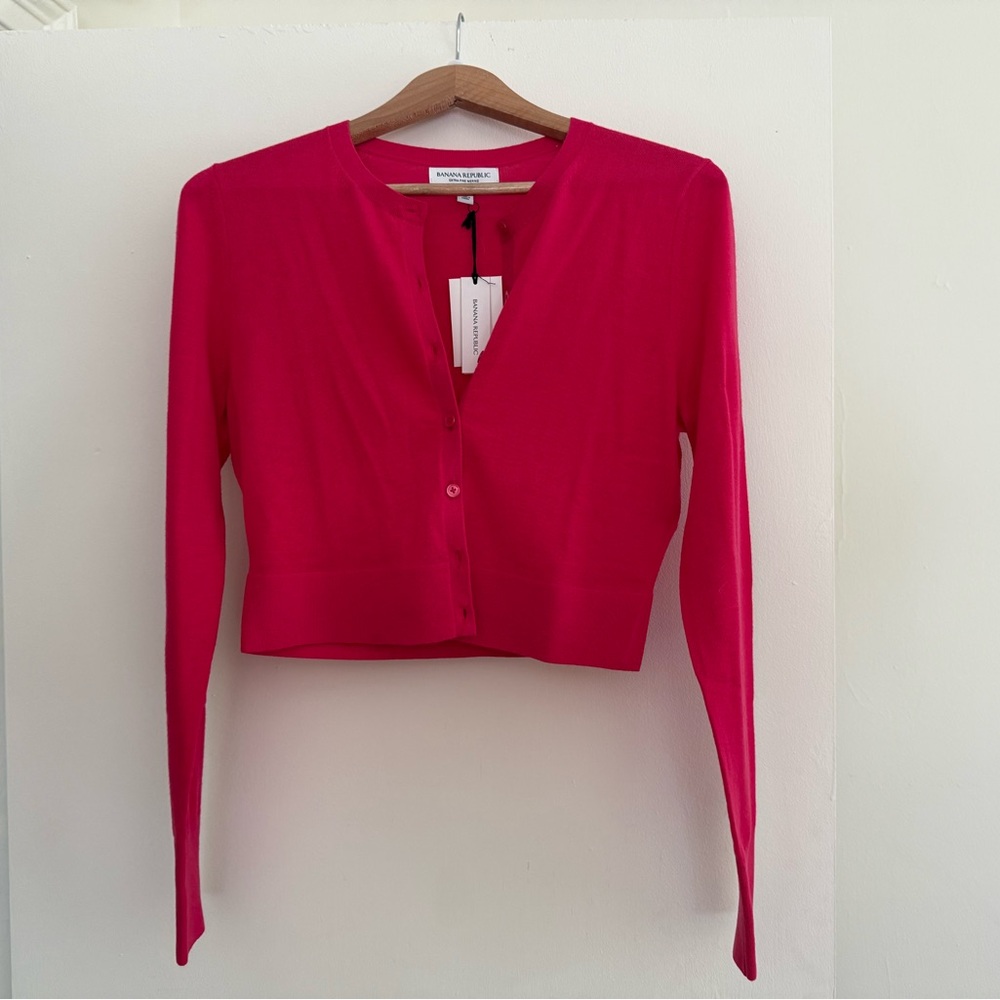 Banana Republic NWT Lightweight Merino Cropped Cardigan - Pink Coral Gem